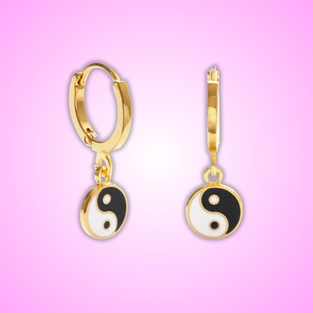 Yin Yang Huggie Hoops
