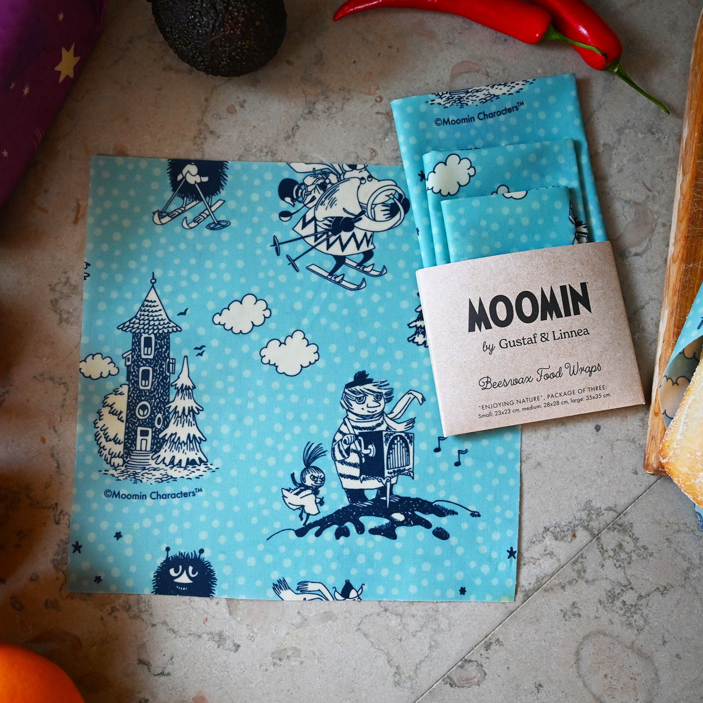 Mummitrollet - Beeswax Wrap "In Winterland" - Sett med 3 stk