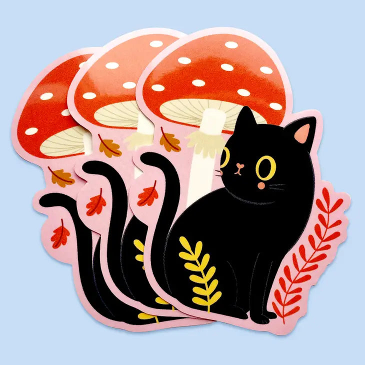 Black Cat Toadstool Klistremerke