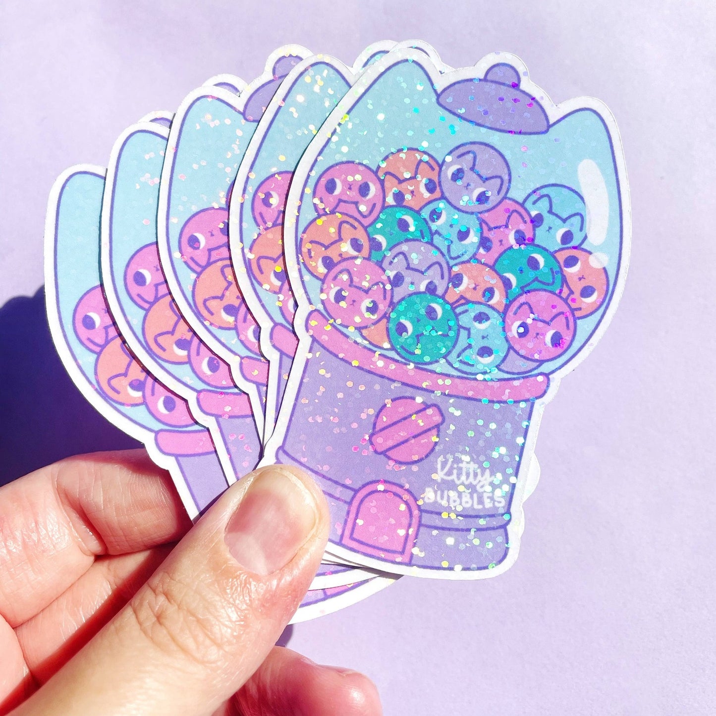Cat Bubblegum Glitter Klistremerke