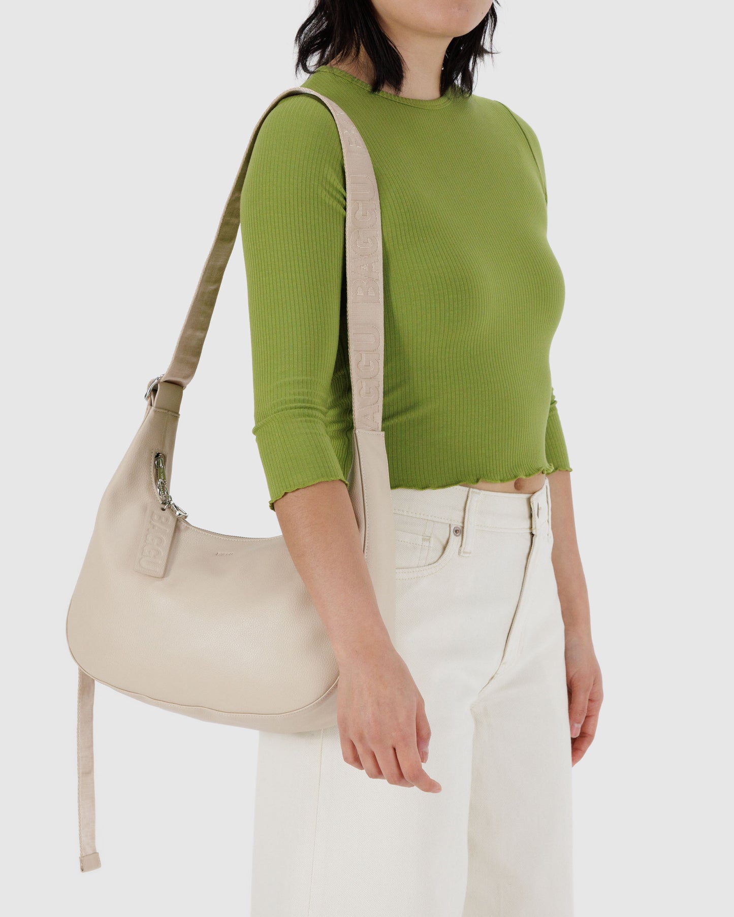 BAGGU Recycled Leather Crescent Bag Medium - Stone
