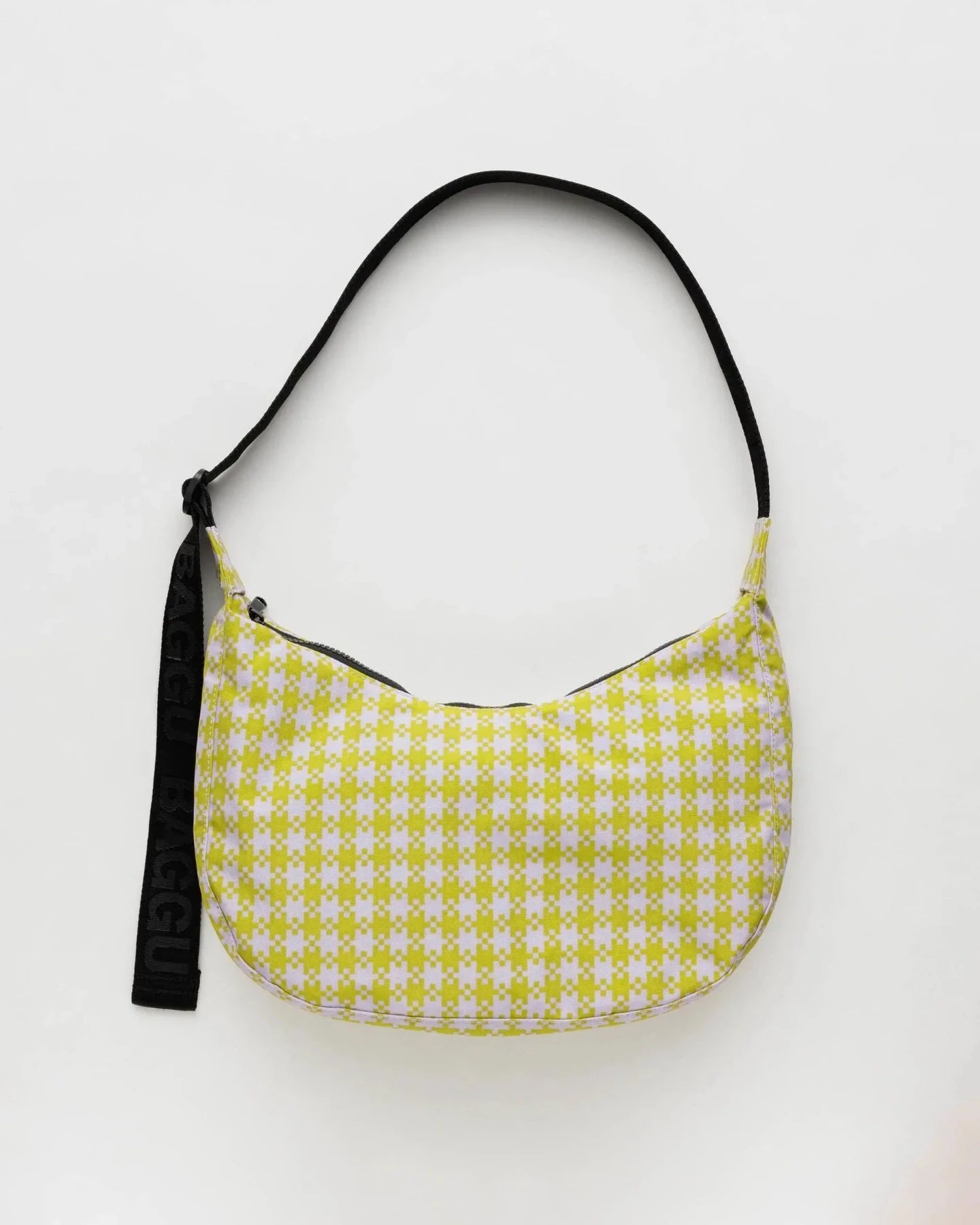 BAGGU Medium Crescent Bag - Pink Pistachio Pixel Gingham