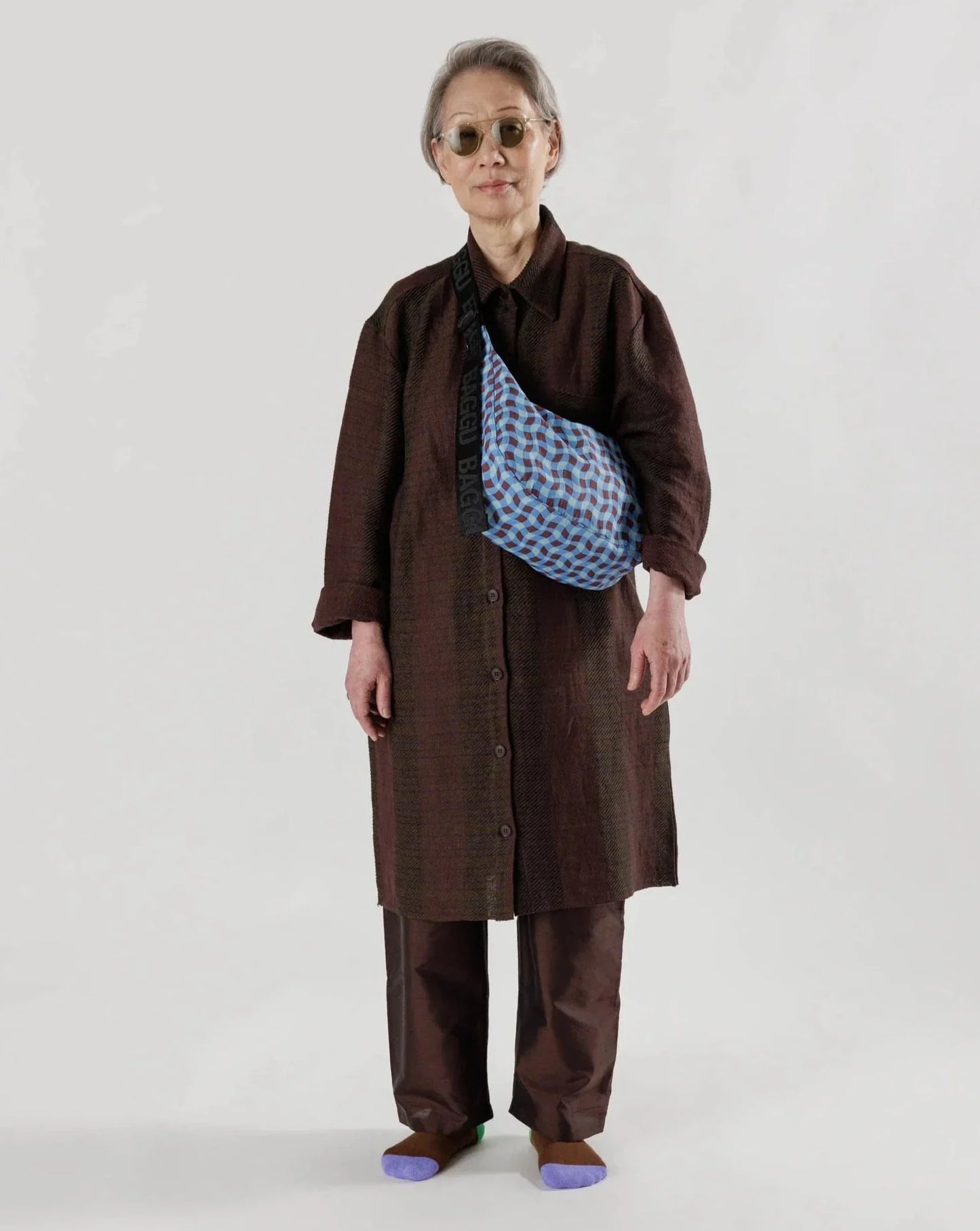 BAGGU Medium Crescent Bag - Wavy Gingham Blue