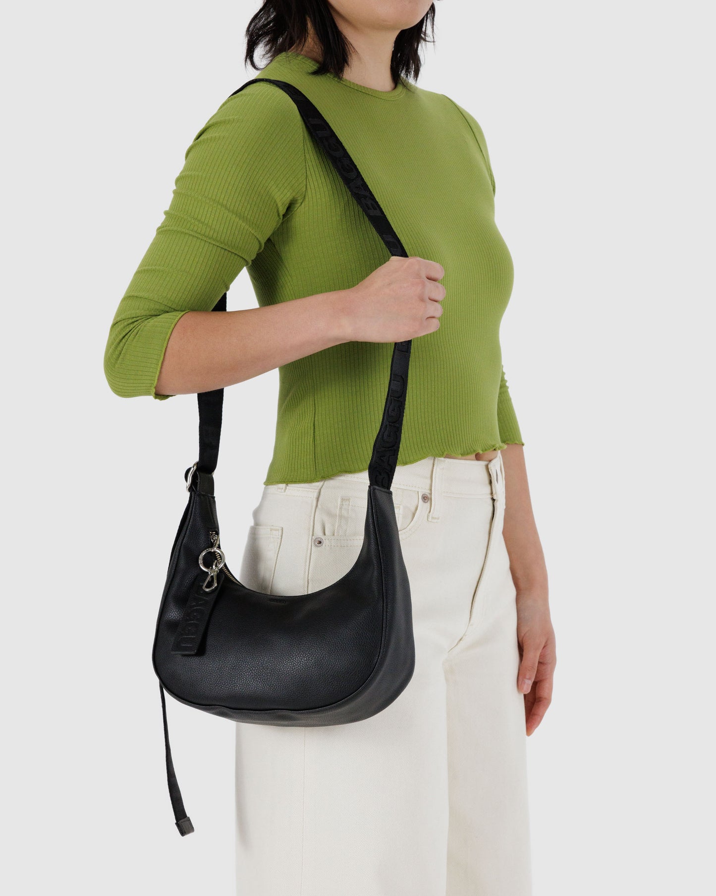 BAGGU Recycled Leather Crescent Bag Small - Black