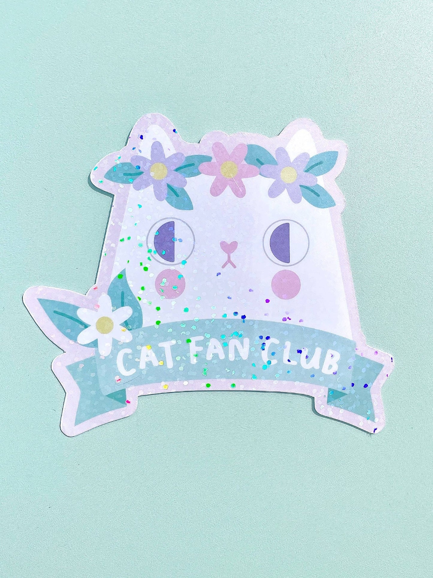 White Cat Fan Club Glitter Klistremerke