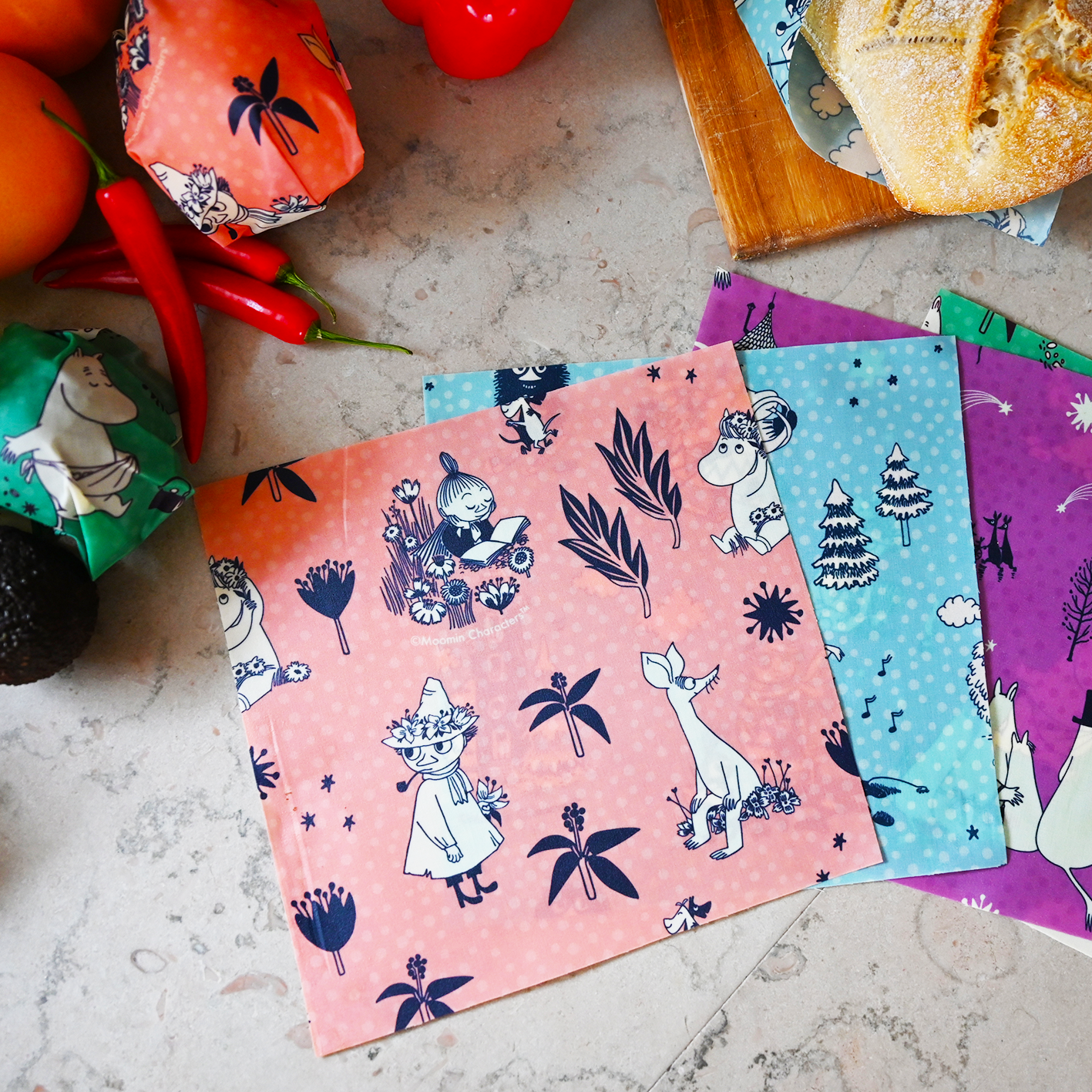 Mummitrollet - Beeswax Wrap "Enjoying nature" - Sett med 3 stk