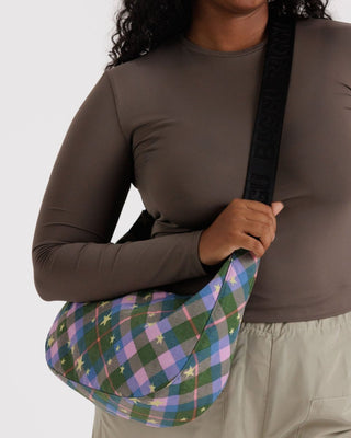 BAGGU - BAGGU Medium Crescent Bag - Green Star Plaid - COLORPOP