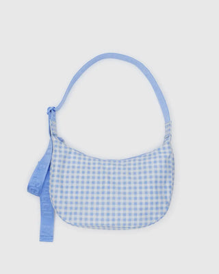 BAGGU - BAGGU Medium Crescent Bag - Light Blue Gingham - COLORPOP