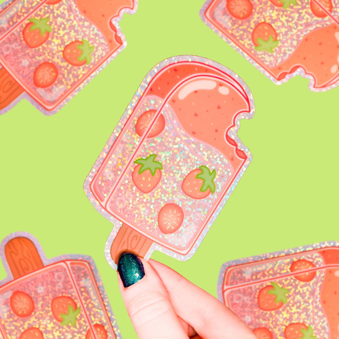 Strawberry Ice Pop - Klistremerke (Glitter)