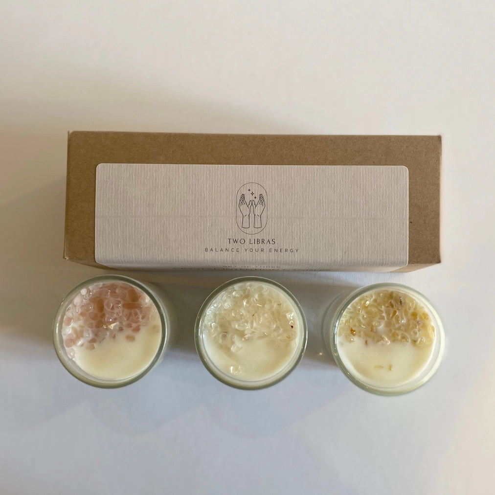 Sett med 3 Mini Crystal Intention Candles