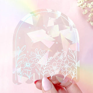 The Rosy Redhead - White Florals Suncatcher - Regnbue Vindusdekal - COLORPOP