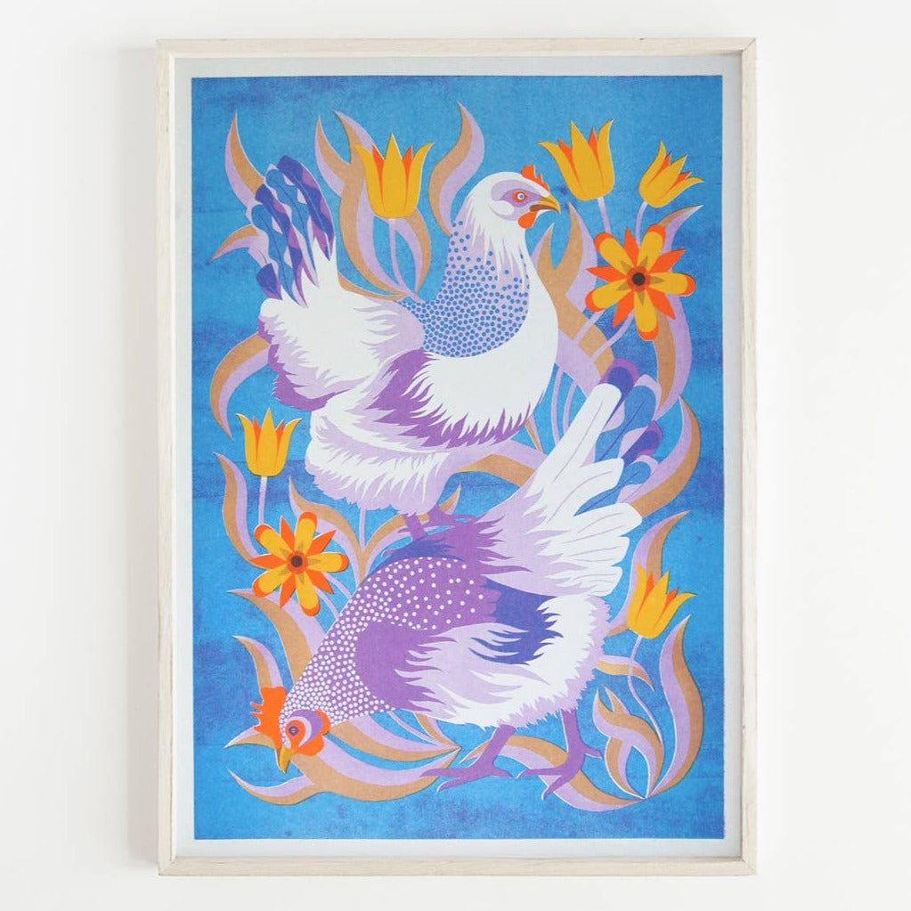 Hens - A3 Risograph Print