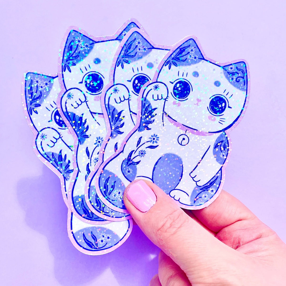 Lucky Cat Glitter Klistremerke