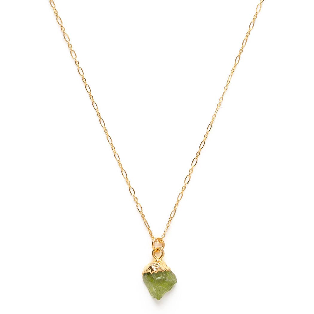 Raw Cut Gemstone Necklace - Peridot