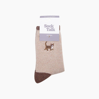 Ullsokker med Brodert Stripete Katt Str. 36-40