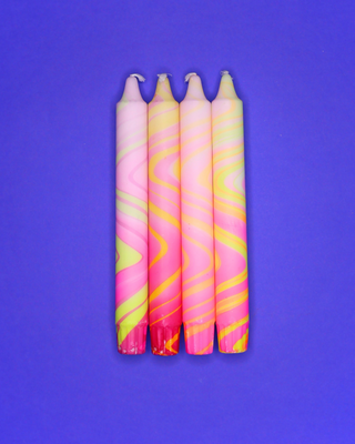 Kronelys - Marble Neon - Rosa og Gul