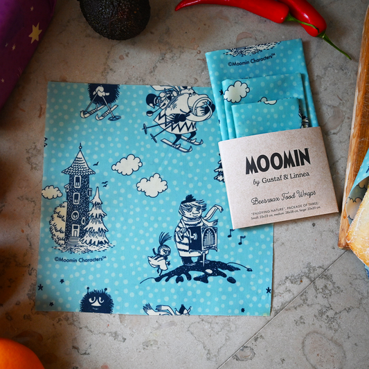 Mummitrollet - Beeswax Wrap "In Winterland" - Sett med 3 stk