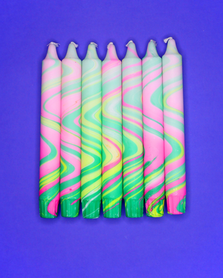 Kronelys - Marble Neon - Grønn og Rosa
