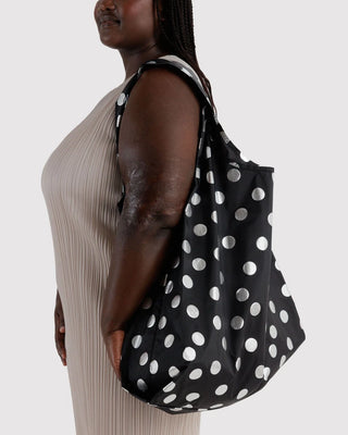 Big BAGGU Handlenett - Silver Metallic Polka Dot