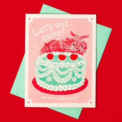 Let's Eat Cake Cat - Risograf Bursdagskort