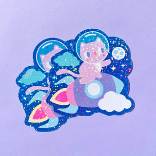 Space Cat Glitter Klistremerker