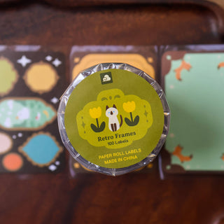 Rull med 100 Etiketter - Retro Frames