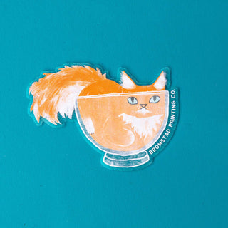 Orange Cat in a Bowl - Transparent Klistremerke