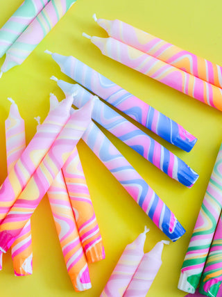 Kronelys - Marble Neon - Grønn og Rosa