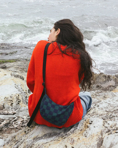 BAGGU Small Crescent Bag - Navy Green Check