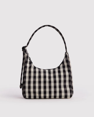 BAGGU Mini Nylon Shoulder Bag - Black And Cream Gingham