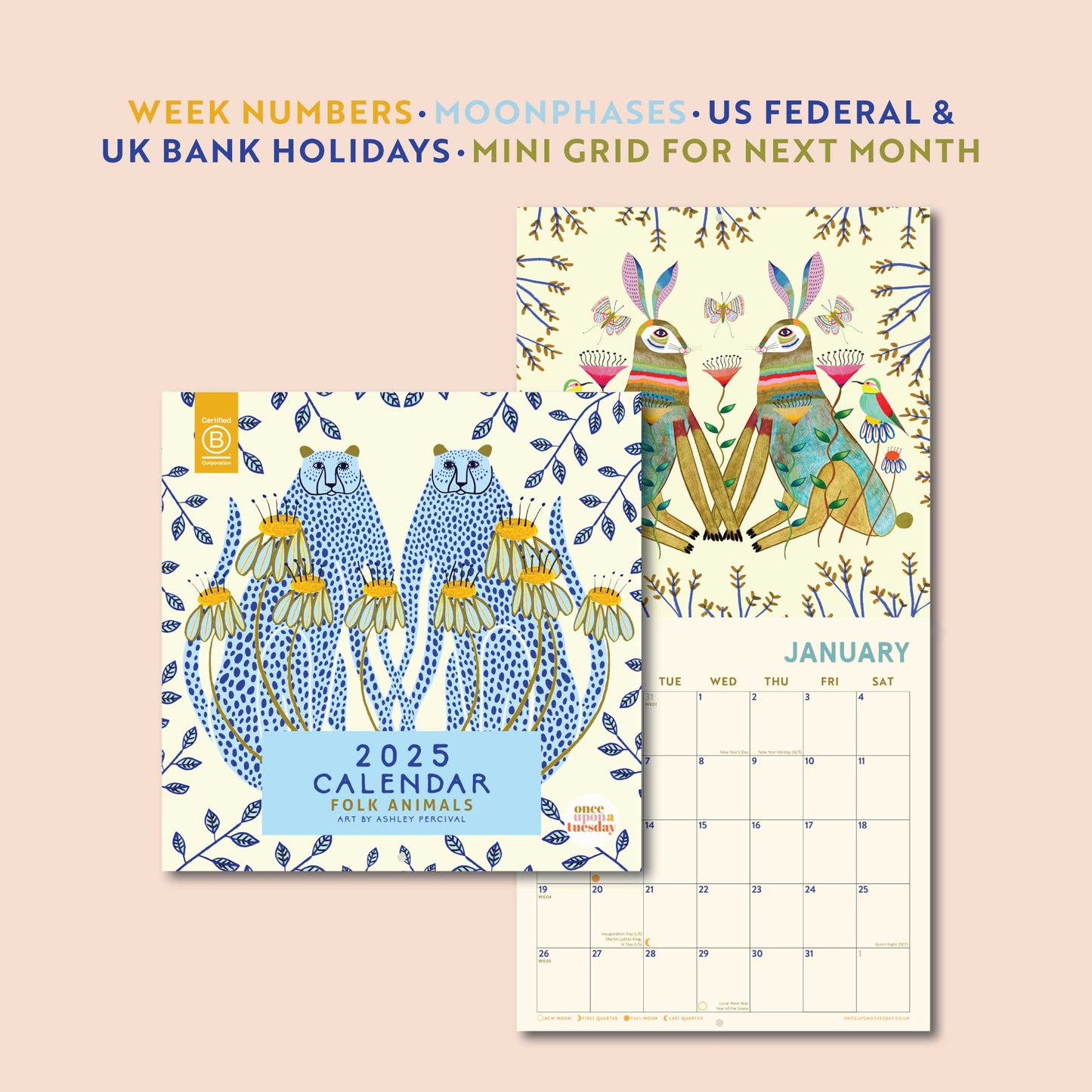 2025 Kalender - Folk Animals - 30 x 30 cm