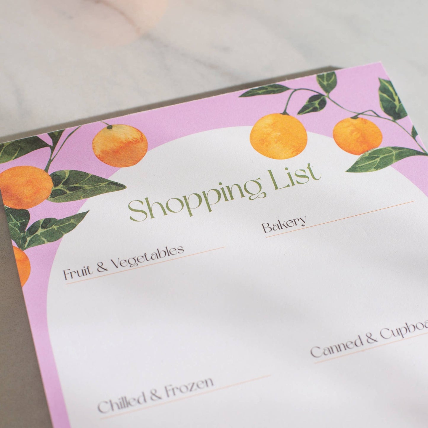 Orangerie A5 Shopping List - Notatblokk