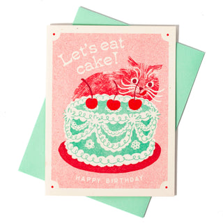 Let's Eat Cake Cat - Risograf Bursdagskort