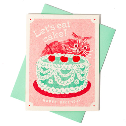 Let's Eat Cake Cat - Risograf Bursdagskort
