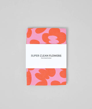 Kjøkkenhåndkle - Super Clean Flowers Pink and Warm Red
