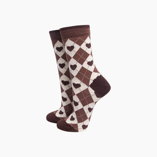 Bambussokker Hjerter Brun Argyle Str. 36-40