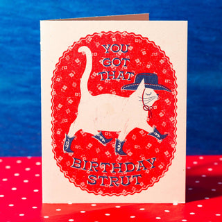 Birthday Strut - Risograf Kort av en katt 