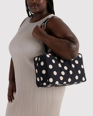 BAGGU Medium Nylon Bowler Bag - Black And Cream Polka Dot