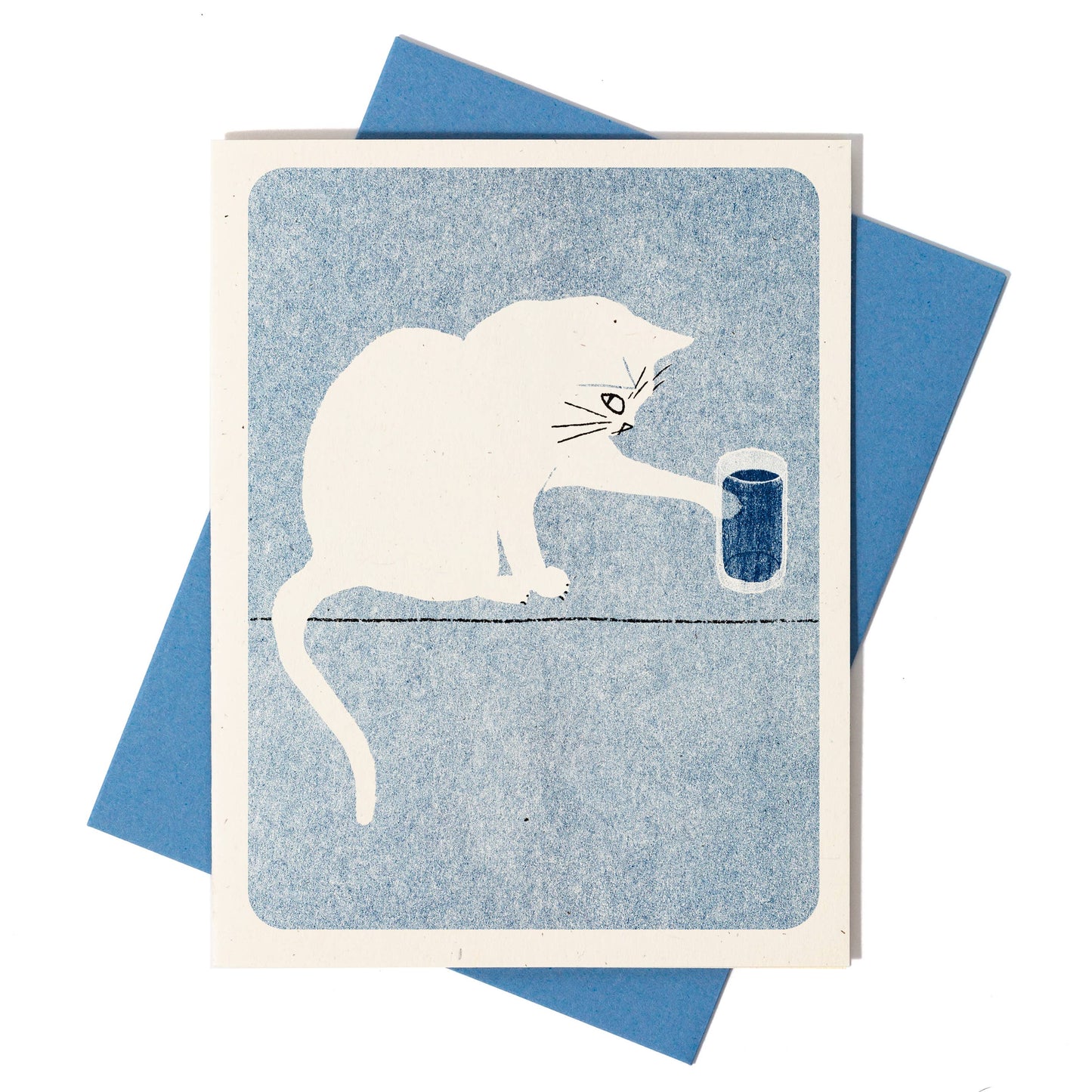 Cat and Water Glass - Risograf Kort