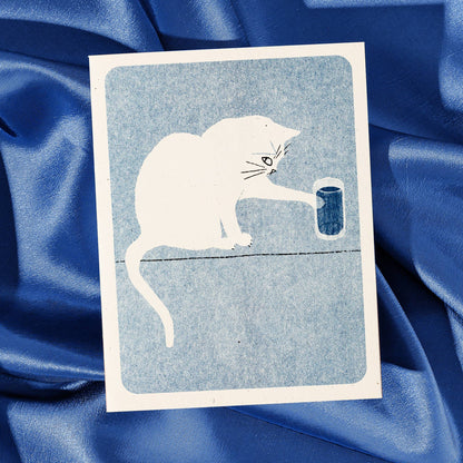 Cat and Water Glass - Risograf Kort