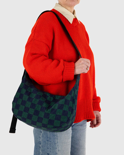 BAGGU Medium Crescent Bag - Navy Green Check