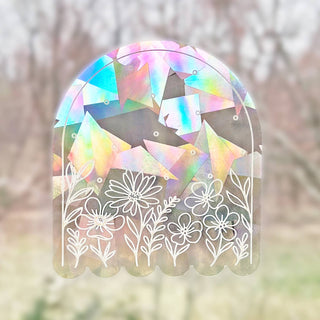 White Florals Suncatcher - Regnbue Vindusdekal