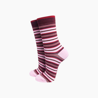 Bambussokker Striper Burgunder/Rosa Str. 36-40