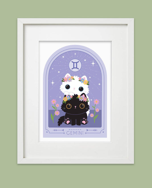 Zodiac Kitty Art Print - Gemini