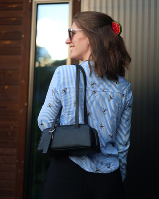 BAGGU Small Recycled Leather Bowler Bag - Black