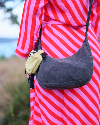 BAGGU Small Denim Crescent Bag - Washed Black Denim