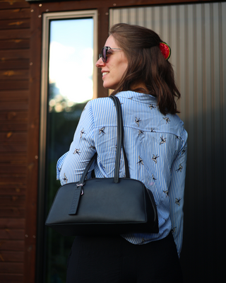 BAGGU Recycled Leather Bowler Bag - Black