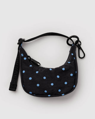 BAGGU Crescent Bag Charm - Black and Sky Blue Micro Dot