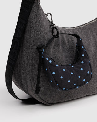 BAGGU Crescent Bag Charm - Black and Sky Blue Micro Dot