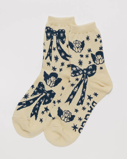 BAGGU Crew Sock - Cherub Bows